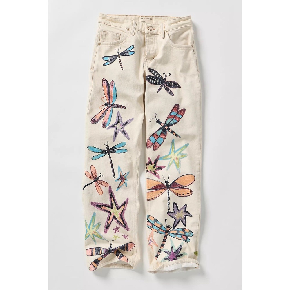 NWT We The Free People Tennessee Lowrise Illusions Dragonflies Jeans Sz 24 WOW